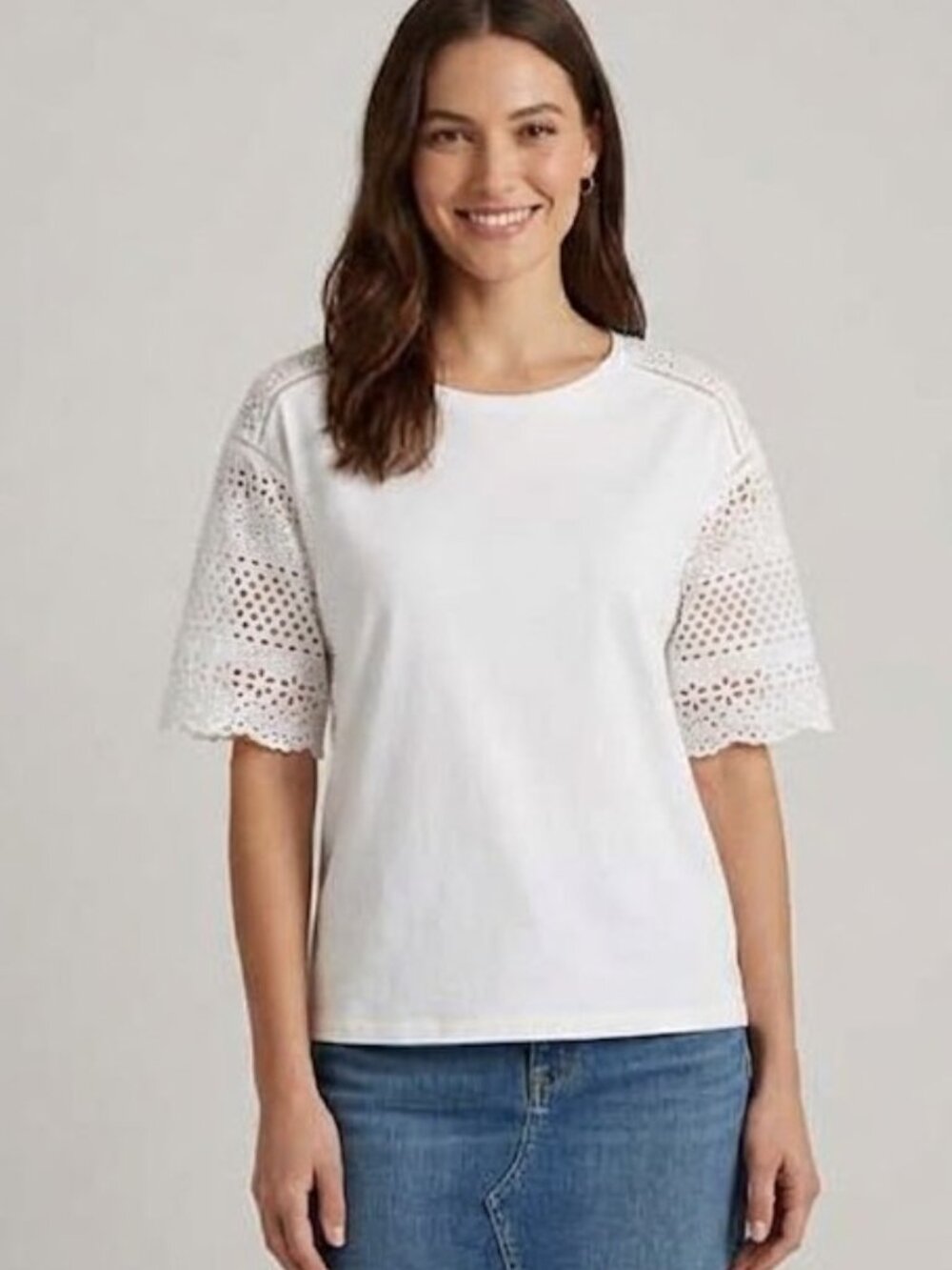Lauren Ralph Lauren White Eyelet Short Sleeve Top 100% Cotton Womens Size Large